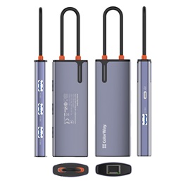 ColorWay CW-HUB03 USB-C dokkoló 6 az 1-ben (USB-C PD 100W, 3x USB 3.0, 1x USB 2.0, RJ45 Gigabit, sötétszürke)