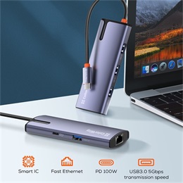 ColorWay CW-HUB03 USB-C dokkoló 6 az 1-ben (USB-C PD 100W, 3x USB 3.0, 1x USB 2.0, RJ45 Gigabit, sötétszürke)