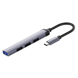 ColorWay USB-C elosztó CW-HUB04 (1x USB A 3.0, 3x USB A 2.0, USB-C bemenet, 0,12 m kábel, sötétszürke)