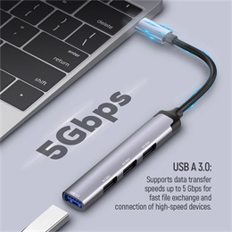 ColorWay USB-C elosztó CW-HUB04 (1x USB A 3.0, 3x USB A 2.0, USB-C bemenet, 0,12 m kábel, sötétszürke)