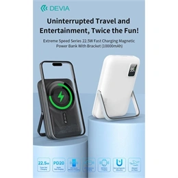 Devia Extreme Speed Magnetic PD powerbank 10000mah li-polimer (Type-C, Lightning, 22,5W PD, MagSafe, állvány, szürke)