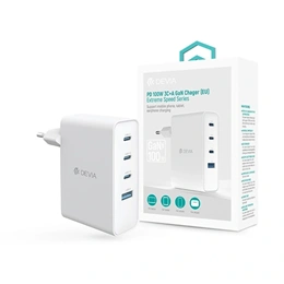 Devia Extreme Speed Series RCE-10001 hálózati adapter (USB-A + 3x USB-C, PD, 100W, GaN, fehér)