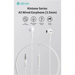 Devia Kintone A3 In-Ear fülhallgató sztereó (3,5 mm jack, mikrofon, 14,2 mm hangszóró, 120 cm kábel, fehér)