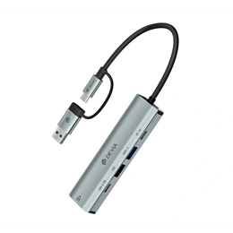 Devia Pro2 usb+type-c hub 5in1 (elosztó, 2 usb, 2 type-c, RJ45 aljzat, 100W, PD gyorstöltő, szürke)