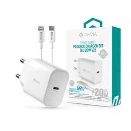 Devia ST383847 hálózati töltő (Type-C 20W, Lightning kábel 1 m, PD3.0/QC3.0, fehér)