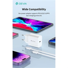 Devia Smart Series 30W GaN hálózati adapter (Type-C csatlakozó, Type-C és Lightning kábel 1 m, PD, QC, fekete)