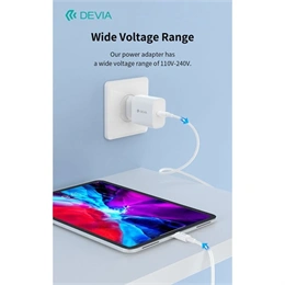 Devia Smart Series 30W GaN hálózati adapter (Type-C csatlakozó, Type-C és Lightning kábel 1 m, PD, QC, fekete)