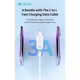 Devia Smart Series 30W GaN hálózati adapter (Type-C csatlakozó, Type-C és Lightning kábel 1 m, PD, QC, fekete)