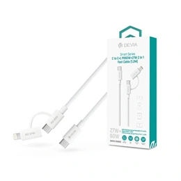 Devia Smart Series adat- és töltőkábel (C dugó / Lightning, C dugó / C dugó, 60 W + 27 W, PD, 1,2 m, fehér)