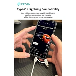 Devia Smart Series adat- és töltőkábel (C dugó / Lightning, C dugó / C dugó, 60 W + 27 W, PD, 1,2 m, fehér)