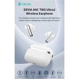 Devia TWS Ultra1 bluetooth fejhallgató sztereó (v5.4, ANC, mikrofon, vezeték nélküli töltés, Type-C, fekete)