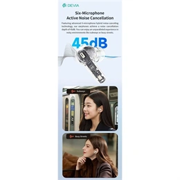 Devia TWS Ultra1 bluetooth fejhallgató sztereó (v5.4, ANC, mikrofon, vezeték nélküli töltés, Type-C, fekete)