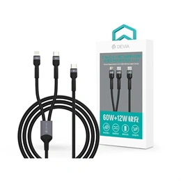 Devia Type-C - Type-C, Lightning adat- és töltőkábel (1,2 m, 60W+12W, fekete)