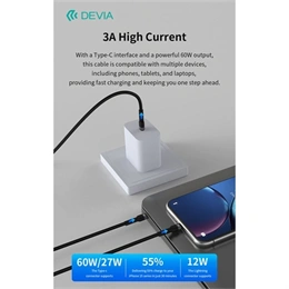 Devia Type-C - Type-C, Lightning adat- és töltőkábel (1,2 m, 60W+12W, fekete)