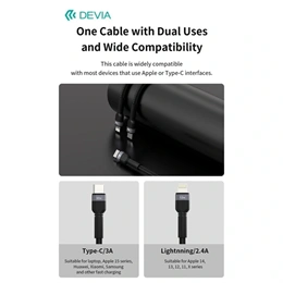 Devia Type-C - Type-C, Lightning adat- és töltőkábel (1,2 m, 60W+12W, fekete)