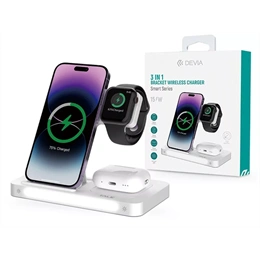 Devia asztali töltő 3in1 (15W, Qi, vezeték nélküli, mobiltelefon töltő, Apple watch töltő, AirPods töltő, 1m kábel, fehé