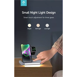 Devia asztali töltő 3in1 (15W, Qi, vezeték nélküli, mobiltelefon töltő, Apple watch töltő, AirPods töltő, 1m kábel, fehé
