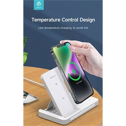 Devia asztali töltő 3in1 (15W, Qi, vezeték nélküli, mobiltelefon töltő, Apple watch töltő, AirPods töltő, 1m kábel, fehé