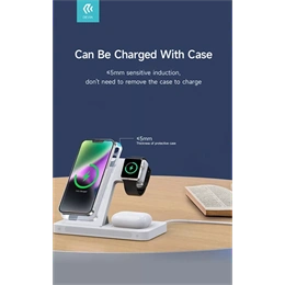 Devia asztali töltő 3in1 (15W, Qi, vezeték nélküli, mobiltelefon töltő, Apple watch töltő, AirPods töltő, 1m kábel, fehé