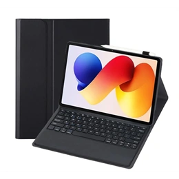 Gigapack tok álló (bőrhatású, flip, Bluetooth billentyűzet, angol QWERTY, asztali tartó, ceruzatartó, fekete)