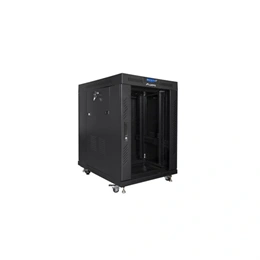 Lanberg 19" szabadon álló rack szekrény (15U, 800x1000 mm, üvegajtó, lapraszerelt, LCD kijelző, fekete)