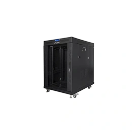 Lanberg 19" szabadon álló rack szekrény (15U, 800x1000 mm, üvegajtó, lapraszerelt, LCD kijelző, fekete)