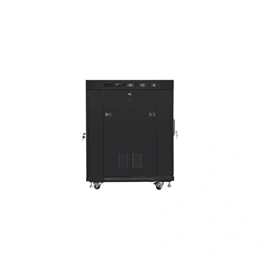 Lanberg 19" szabadon álló rack szekrény (15U, 800x1000 mm, üvegajtó, lapraszerelt, LCD kijelző, fekete)