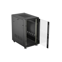 Lanberg 19" szabadon álló rack szekrény (22U, 600x1000 mm, üvegajtó, lapraszerelt, fekete)