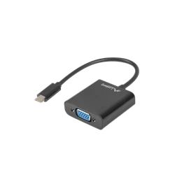 Lanberg USB-C->VGA adapter kábel (USB-C(M) - VGA(F), USB 3.1 gen1, RTL2169 chip, 15 cm, fekete)