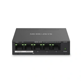 Mercusys MS105GP switch 5 port 1Gbps, 4 PoE+ port, 65W, 250m, fém ház
