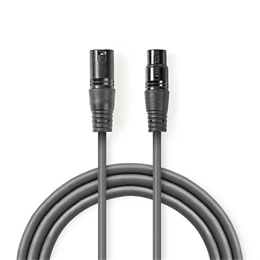 Nedis COTH15012GY15 DMX adapter kábel (XLR 3 tűs dugó / XLR 3 tűs anya, nikkelezett csatlakozó, kerek, PVC, 1,5 m, sötét