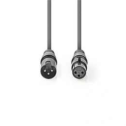 Nedis COTH15012GY15 DMX adapter kábel (XLR 3 tűs dugó / XLR 3 tűs anya, nikkelezett csatlakozó, kerek, PVC, 1,5 m, sötét