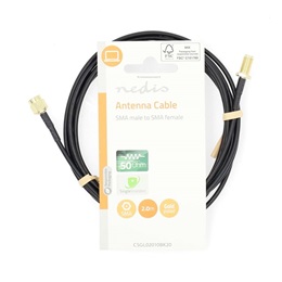 Nedis CSGL02010BK20 SMA kábel (SMA férfi / SMA nő, 2 m, 50 Ohm, árnyékolt, aranyozott, kerek, PVC, fekete)