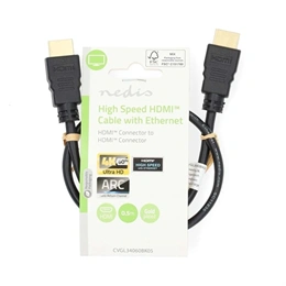 Nedis CVGL34060BK05 HDMI kábel (0,5 m, 4K@60Hz, ARC, 18 Gbps, aranyozott csatlakozók, fekete)