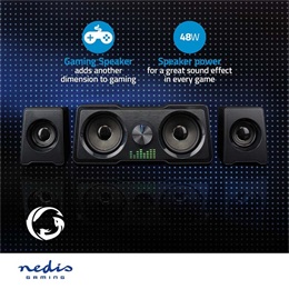 Nedis GSPR21022BK gamer hangszóró készlet (2.2 csatorna, USB tápellátás, 3,5 mm jack, 48 W, LED, hangerőszabályozó)