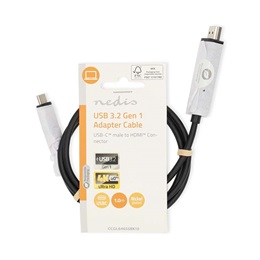 Nedis USB-C - HDMI kábel (USB-C dugó / HDMI csatlakozó, USB 3.2 Gen 1, DP alt mód, 4K@60Hz, 1 m, fekete)