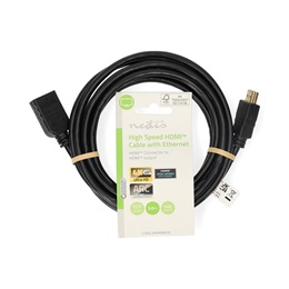 Nedis Ultra HD HDMI hosszabbító kábel CVGL34096BK30 (HDMI dugó / aljzat, 4K@60Hz, ARC, 10,2 Gbps, 3 m, fekete)