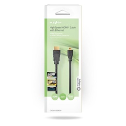 Nedis micro HDMI - HDMI kábel (micro HDMI dugó / HDMI dugó, 2 m, 4K@30Hz, 10,2 Gbps, fekete)