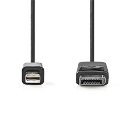 Nedis mini DisplayPort kábel (Mini DisplayPort dugó / DisplayPort dugó, 2 m, 21,6 Gbps, DisplayPort 1.2, 4K@60Hz, fekete
